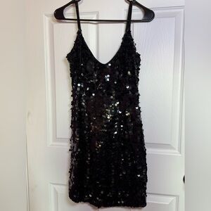 Vintage Black Tie by Oleg Cassini Black Silk and Sequin Dress